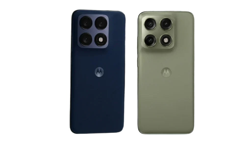 Motorola Edge 70 Pro in Black Tea color featuring a deep charcoal matte finish with a triple camera module and sleek curved edges.